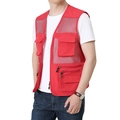 Gilet en maille rouge multi-poches pour pêche et photographie, vêtement extérieur aéré - M / Rouge