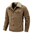 Men's dark brown corduroy jacket with beige fleece collar and warm inner lining - 6XL / Coffee