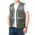 Gilet de pêche en maille vert armée pour homme avec plusieurs poches pour activités de plein air - M / Vert Militaire