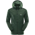 Giacca leggera da uomo con cappuccio per protezione solare in verde scuro con stampa montagna - L / Verde