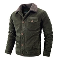 Forest green corduroy jacket for men featuring a warm fleece collar and button closure - M / Army Green