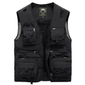Men's black multi-pocket utility vest with breathable mesh lining for outdoor fishing and photography - Black