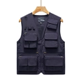 Men's waterproof multi-pocket fishing vest in navy blue with mesh lining and D-rings - S / Navy Blue