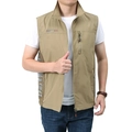 Gilet fonctionnel kaki avec empiècements en maille marron et poches zippées outdoor - M / Kaki