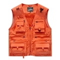 Men's outdoor bright orange multi-pocket fishing vest with V-neck and mesh lining - Orange