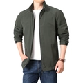 Men's casual loose fit stand collar jacket in olive green with functional zipper pockets - M / Army Green