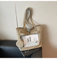 Detail of khaki crinkled nylon tote bag with transparent PVC pocket and round coin purse - Khaki