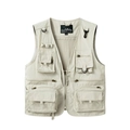 Outdoor multi-pocket cargo vest in beige with breathable mesh lining and zip pockets - White