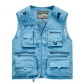 Men's light blue multi-pocket outdoor vest with breathable mesh side panels - Teal