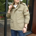 Parka d'hiver kaki pour homme avec doublure polaire chaude et col en fausse fourrure - M / Kaki