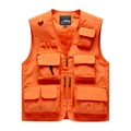 Men's bright orange outdoor multi-pocket fishing vest with V-neck and mesh lining - S / Orange