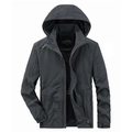 Dunkelgraue Outdoor-Sportjacke für Herren mit Kapuze, Reißverschlusstaschen und Klettverschluss - M / Grau
