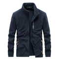 Navyblaue Herren-Fleecejacke mit Reißverschluss, Stehkragen und Outdoor-Stickerei - M / Dunkelblau
