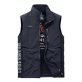 Men's outdoor dark blue quick-dry vest with white mesh sides and stand collar - 3XL / Deep Blue (1907)