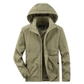 Khaki-Outdoorjacke für Herren mit Kapuze, Reißverschlusstaschen und Netzfutter - M / Khaki