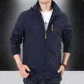 Men's navy blue outdoor hooded jacket with embroidered detail and zip pockets - M / Dark Blue