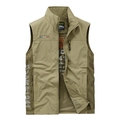 Men's outdoor utility vest in army green with breathable mesh and multiple zipper pockets - 3XL / Khaki (1907)