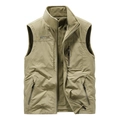 Chaleco reversible de exterior para hombre en verde militar con cuello alto y cremalleras - M / Caqui