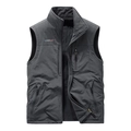 Chaleco reversible de hombre con forro polar, cuello alto y bolsillos múltiples con cremallera - M / gris oscuro