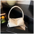 Creamy white cylinder pillow bag in premium marble texture PU leather with drawstring - White