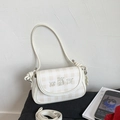 Borsa a tracolla beige a scacchi con ricami cartoon e tracolla regolabile - Stile Ricamo a Scacchi / Bianco