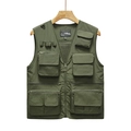 Army green outdoor multi-pocket fishing vest with zipper and breathable mesh lining - S / Army Green