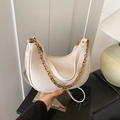 White crescent dumpling bag with chunky gold chain strap and minimalist crossbody design - Off White