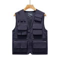 Gilet d'extérieur bleu marine pour homme avec poches multiples et doublure filet - S / Bleu Marine