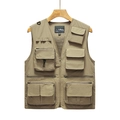 Gilet utilitaire kaki multi-poches avec fermeture éclair pour la pêche et l'extérieur - S / Khaki