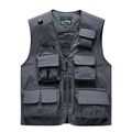 Men's dark grey multi-pocket outdoor vest with breathable mesh lining and zipper - S / Gray