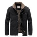 Chaqueta retro de algodón para hombre con forro de borreguillo y cuello de pelo - M / Negro Forrado de Felpa