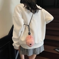 Mini borsa a tracolla a forma di cappellino rosa con texture a quadri e cordino - Rosa
