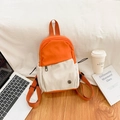 Sac à dos en toile orange et beige avec logo métallique et bretelles réglables - Orange