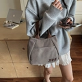 Sac fourre-tout en toile grise avec broderie RCE marron et anses tissées au style quotidien - gris foncé