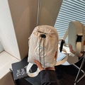 Creamy white nylon crossbody bag with drawstring closure and circular logo embroidery - Khaki