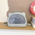 Hellblaue Ita-Tasche mit Katzenohren, Sichtfenster und verstellbarem Schultergurt - Grau
