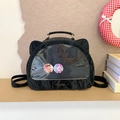 Chic black cat-eared Ita bag with transparent display window and gold lettering - Black