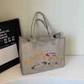 Bolso tote de lona gris claro con gatos naranjas y estampado I LOVE MOM - Gris