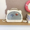 Chic beige cat-ear ita bag with transparent window and dual handles for crossbody use - White