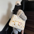 Bolso tote de lona blanca con gatos naranjas y estampado gráfico I LOVE MOM - Blanco Roto