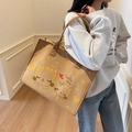 Bolso tote de lona caqui con lindos gatos amarillos de dibujos y estampado I LOVE MOM - Caqui