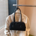 Minimalist black baguette bag with white contrast stitching and double shoulder straps - Black