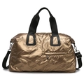 Quilted champagne gold travel duffel bag with black handles and metallic finish - Gold