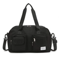 Black large travel duffel bag with front pockets and adjustable shoulder strap - Black