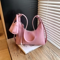 Pink lychee grain leather hobo bag with matching coin purse charm and adjustable strap - Pink