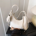 Chic off-white litchi grain hobo bag with adjustable strap and small coin purse - White