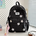 Black quilted backpack with colorful sequin stars and a pink heart pendant charm - Black Large