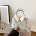 Quirky silver shirt-shaped handbag in metallic wrinkled PU leather with detachable strap - Silver