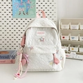 White quilted backpack with colorful glitter stars and a cute heart ribbon pendant - White Small