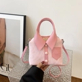 Pink creative shirt-style leather handbag with collar and buttons decoration - Pink